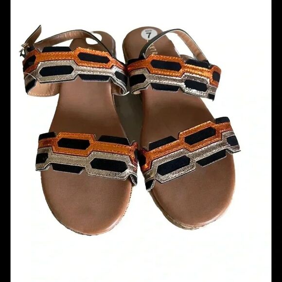 Extreme by Eddie Marc Metallic‎ Wedge Espadrille Sandals Size 7 - Picture 1 of 8